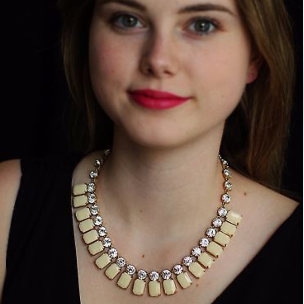 KATE SPADE OPENING NIGHT BLACK TIE SPRAY NECKLACE IVORY GOLD CRYSTALS